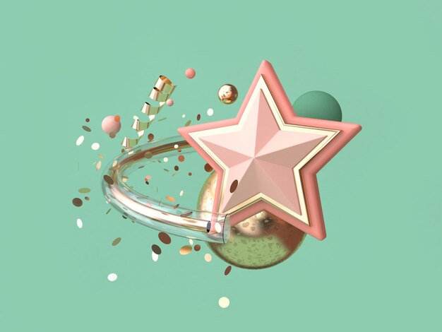 green background abstract pink star many object decoration floating christmas 