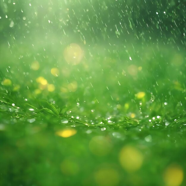 Photo green background bokeh blurred glare rain