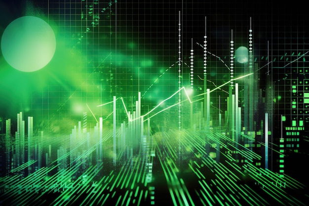 Green background of economic and financial diagrams generative ai