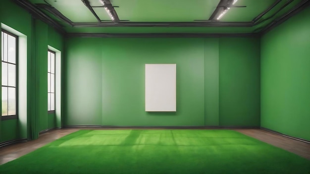 Green background empty wall room