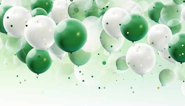 Photo green background green circles on white horizontal background green confetti splash on white background spring background circles green confetti fall from top to bottom high quality photo