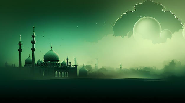 green background and mosque silhouette