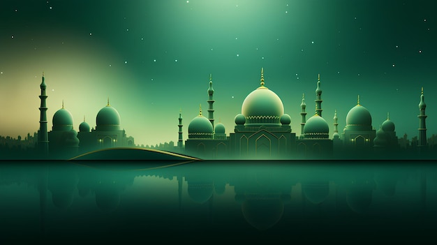 green background and mosque silhouette