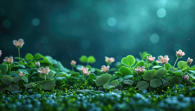 Green background of St Patricks Day with clover copy space AI