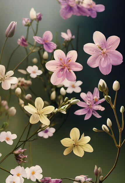 Green background wallpaper flowers with pink flowers and twigs