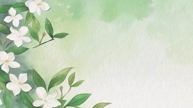 Green background with a branch of flowers and the word spring on it