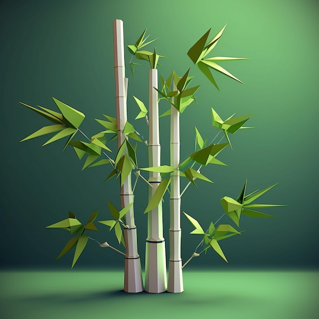 Зеленый фон с кучей бамбуковых деревьев с бумажными журавликами на них.