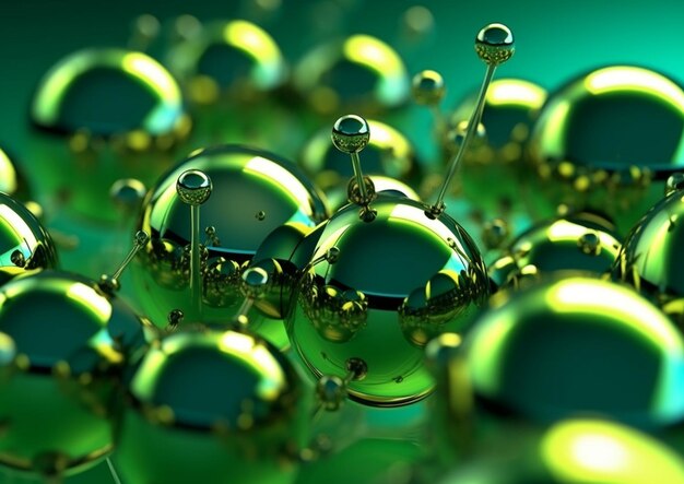 Photo a green background with a bunch of glass spheres with the word 