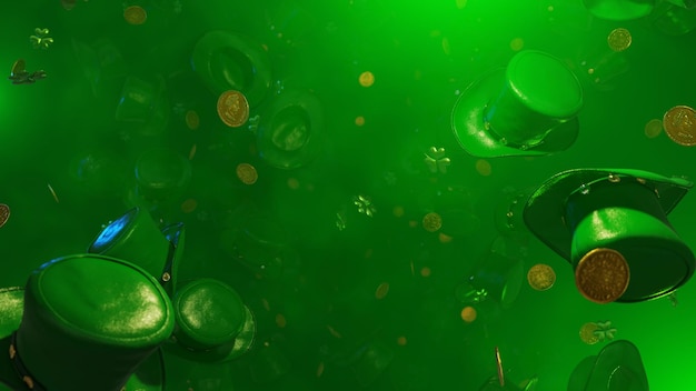 Photo a green background with a bunch of green lights and a bunch of bubbles