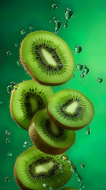 Foto uno sfondo verde con un mazzo di kiwi