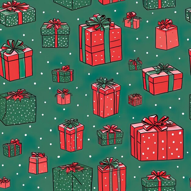 a green background with a bunch of presents on it