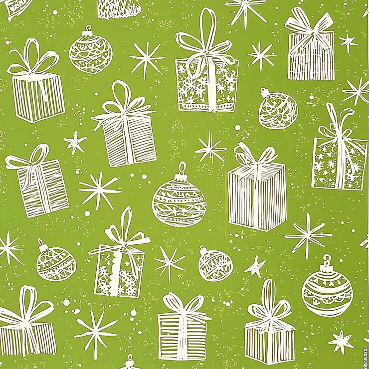 Photo a green background with christmas decorations and a green background with stars