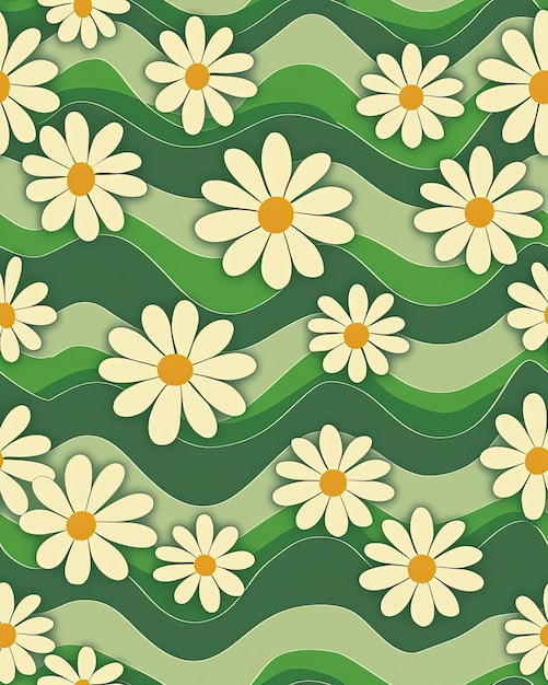 a green background with daisies and green stripes