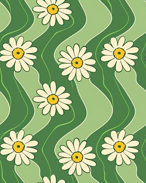 Photo a green background with daisies on it