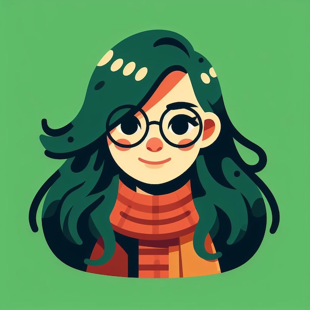 a green background with a girl wearing glasses and a scarf with a green background