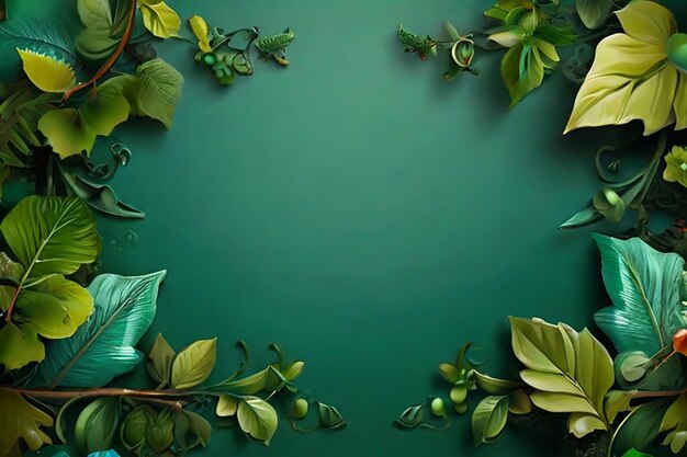 green background with leaf ornaments in the corners