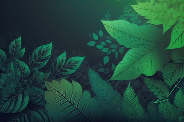 Зеленый фон с листьями и ветвями, генеративный AI