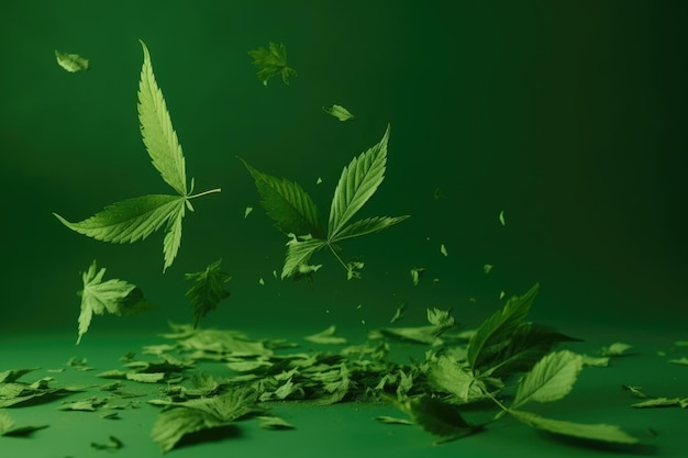 Зеленый фон с листьями и словом конопля на нем