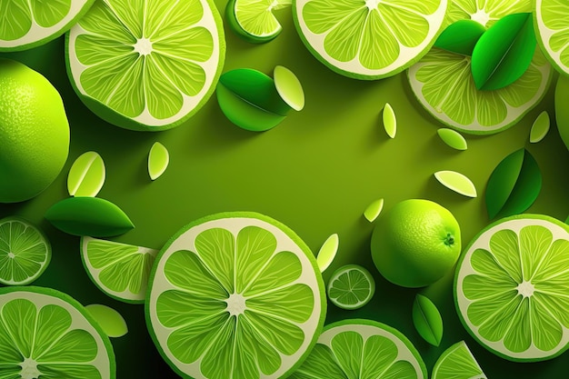 A green background with lemons and lime slices generative AI