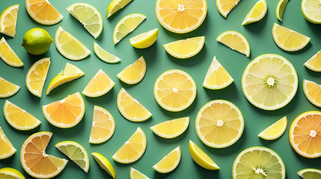 A green background with lemons and limes