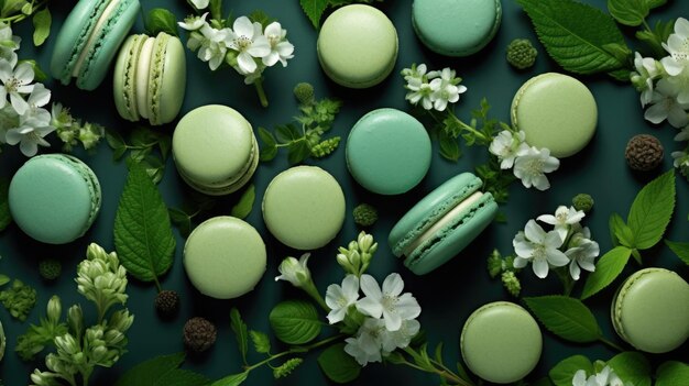 Green Background with macarons