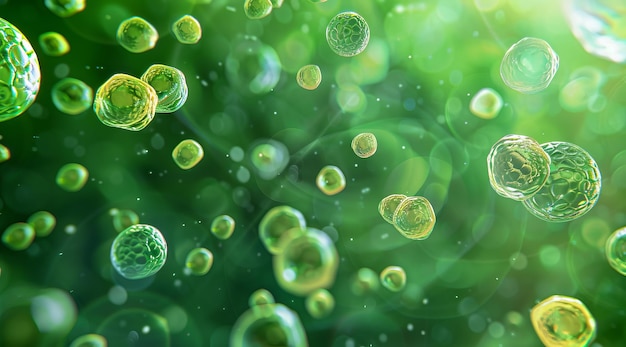 A green background with many small bubbles