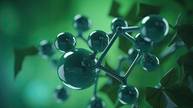 A green background with a model of a molecule and the number 1 on it.