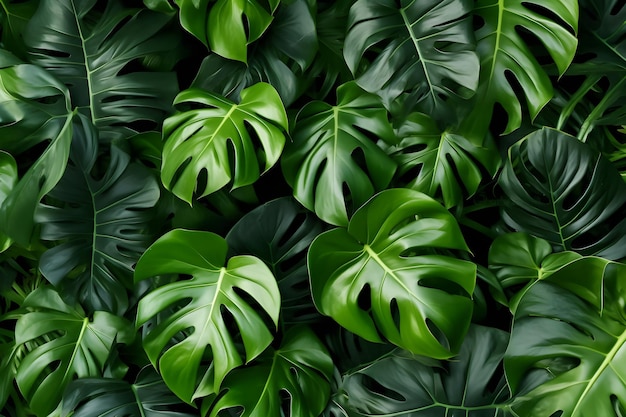 몬스테라 잎이 생성된 초록색 배경