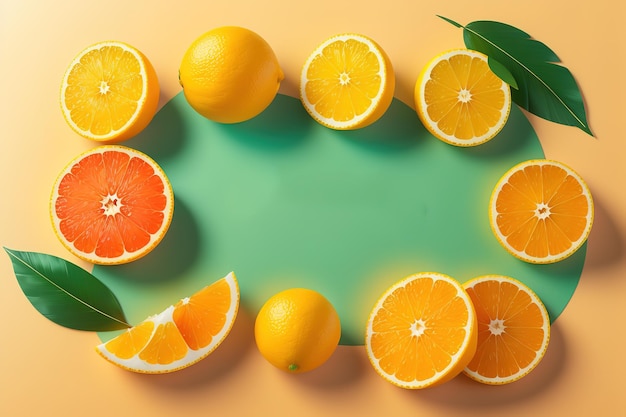 A green background with oranges and lemons