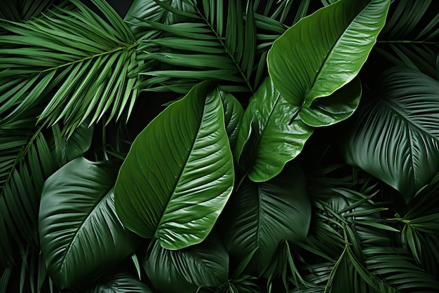 a green background with palm leaves