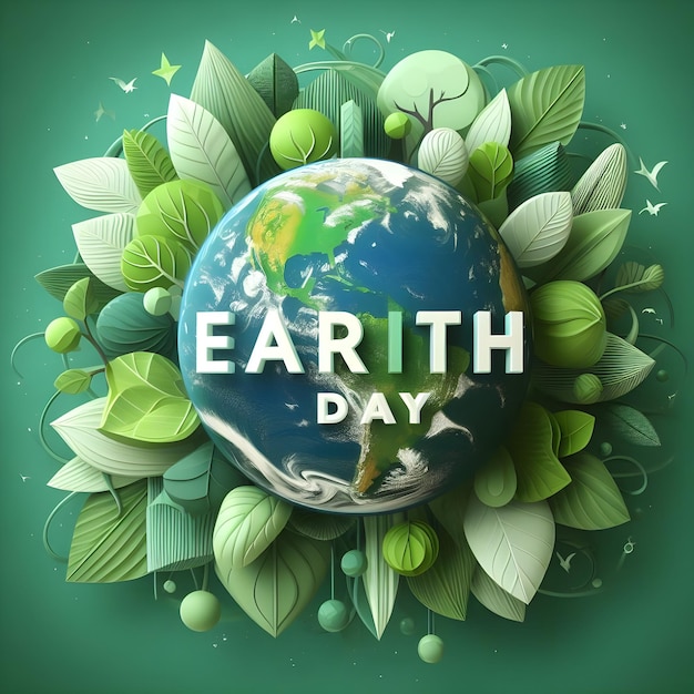 a green background with a picture of earth day and the words earth day