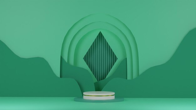 Photo a green background with a podium and a circle that says'the word'on it '