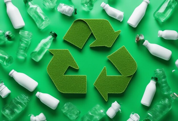 A green background with a recycle sign in the middle