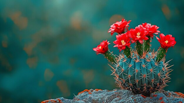 Photo a green background with red flowers on a cactus that might be used as a christmas decoration