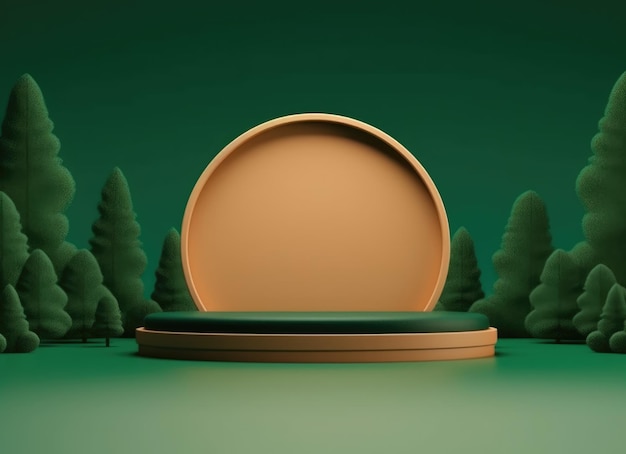 A green background with a round object in the middle and a green background with trees