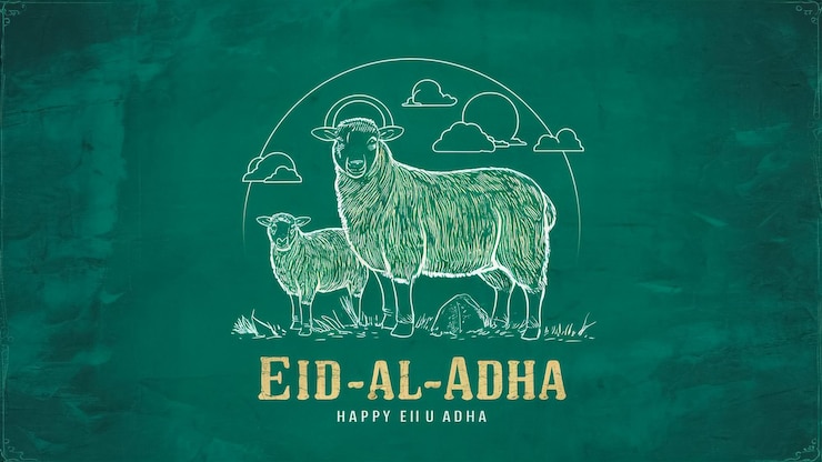 Photo a green background with a sheep and the words quot arabic quot on it