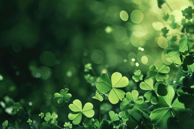 Green background with threeleaved shamrocks St Patricks day holiday symbol