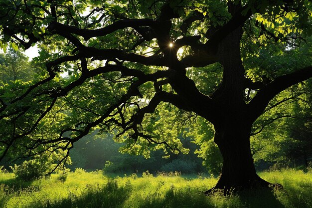 Foto sfondo verde con un albero