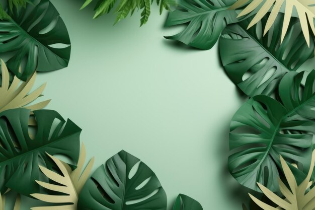 Green background with tropical leaves forming a frame around it