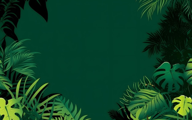 Green background with tropical leaves on a green background