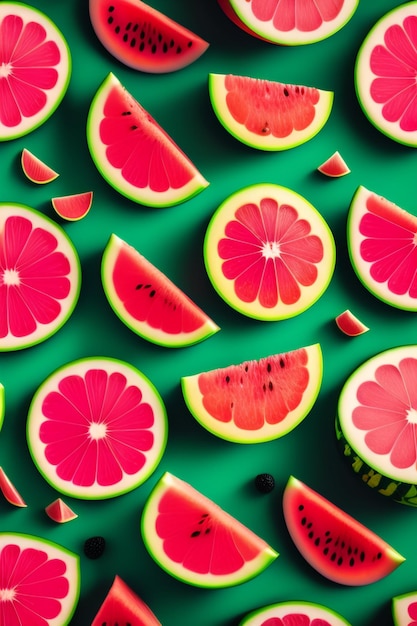 A green background with a watermelon slice on it