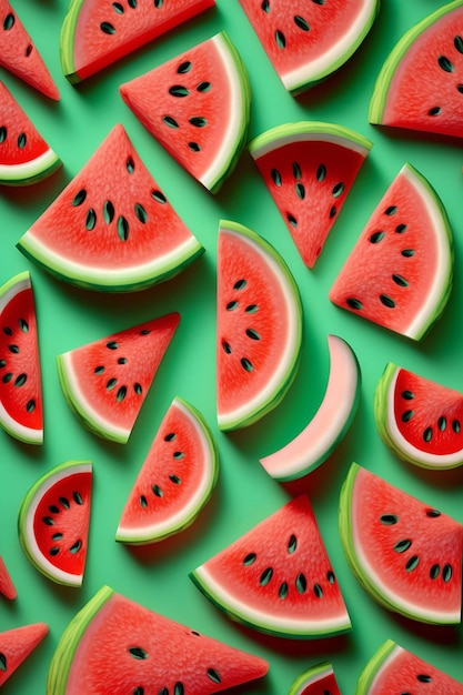 A green background with watermelon slices on it