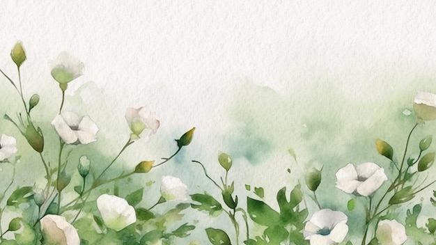 Green background with white flowers and a bird on the top.