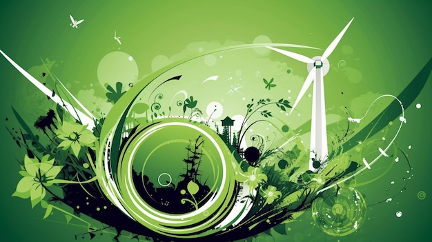 Green background with a wind turbine and a green background.