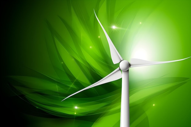 풍력 터빈과 바람이라는 단어가 있는 녹색 배경