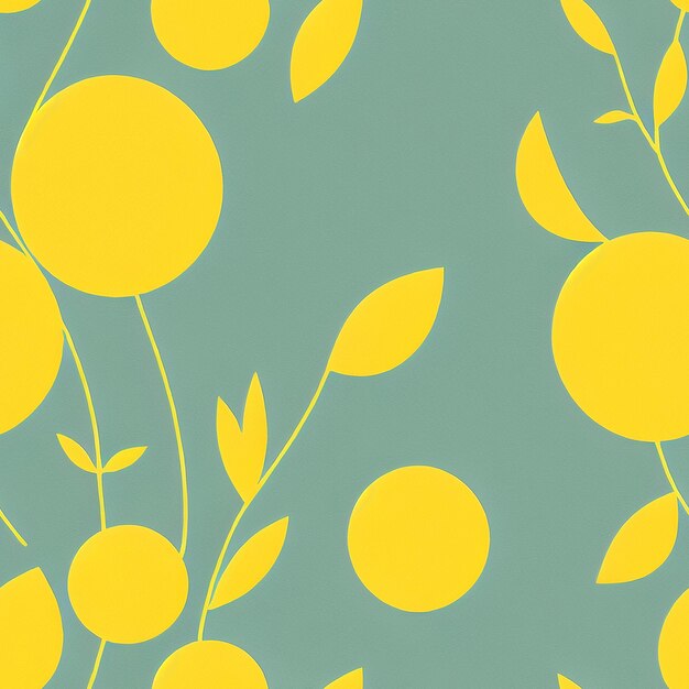 A green background with yellow circles and leaves on it.