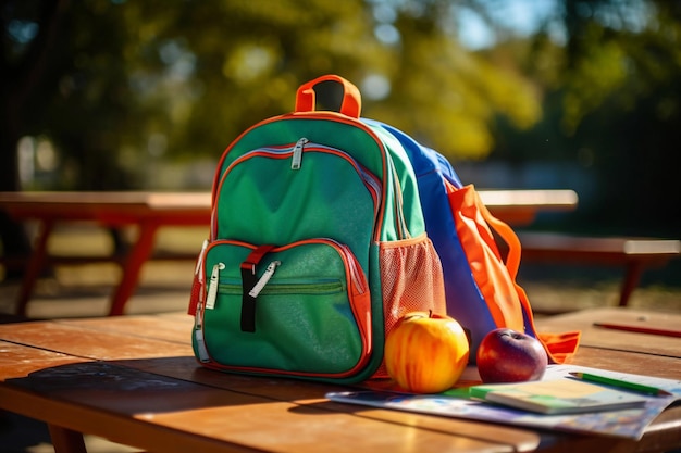 Green backpack elementary school composition