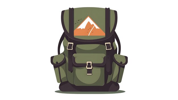 A green backpack with a mountain logo on it