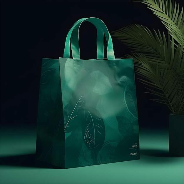 A green bag with a leaf design on it