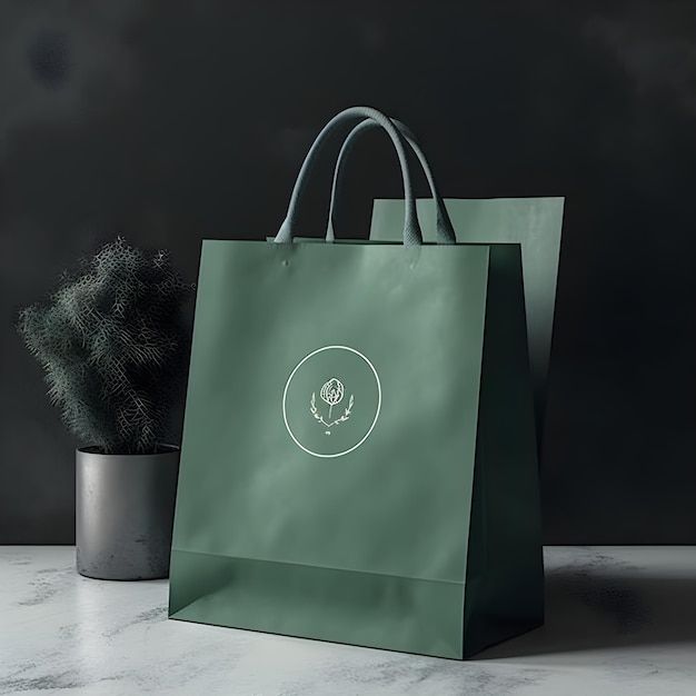 A green bag with the word " o " on it